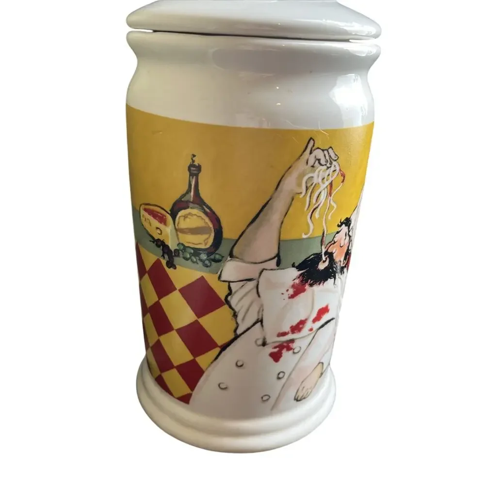 Vintage Chef Kitchen Canister Jar – Italian French Style – 8” with Lid